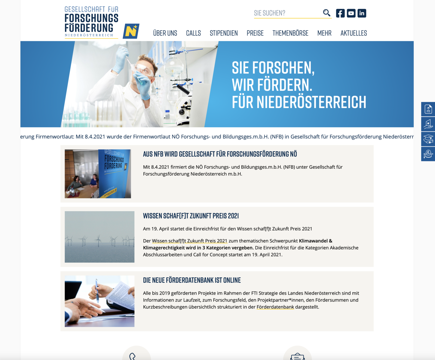 Website der Gesellschaft für Forschungsförderung Niederösterreich m.b.H.